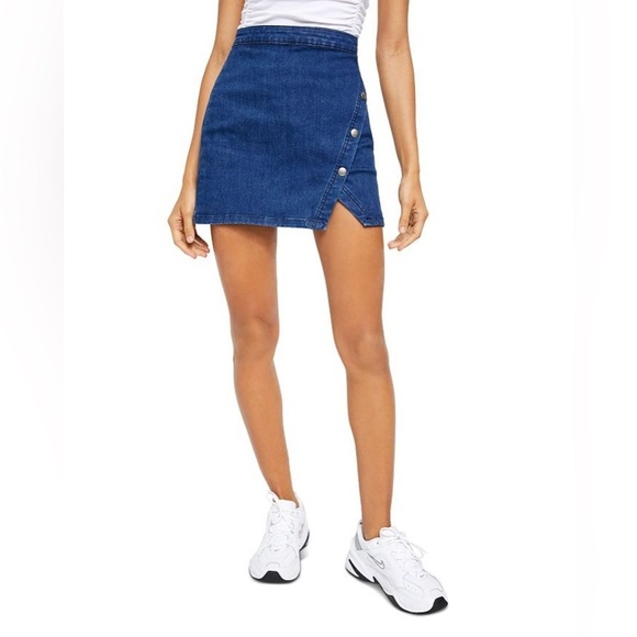 Free People We The Free Notch Denim Wrap Skirt With Snap Buttons Bohemian Boho - Picture 2 of 10